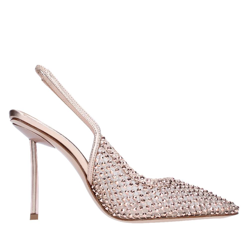 LE SILLA Décolleté Slingback In Pelle Laminata Nylon E Cristalli