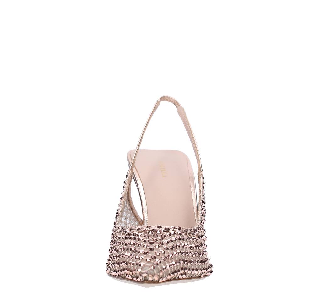 LE SILLA Décolleté Slingback In Pelle Laminata Nylon E Cristalli