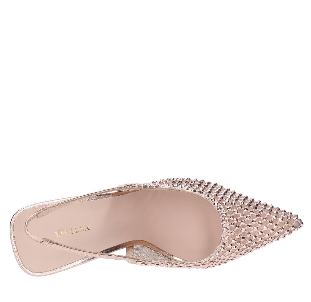 LE SILLA Décolleté Slingback In Pelle Laminata Nylon E Cristalli