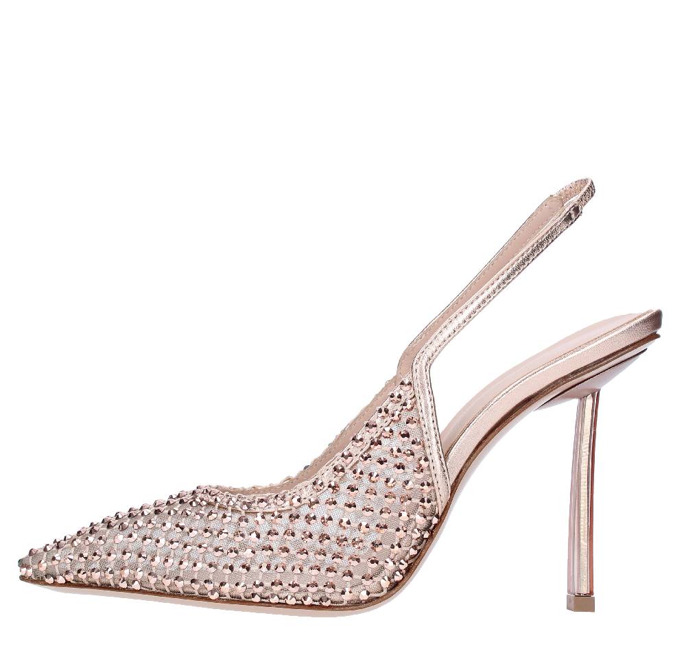 LE SILLA Décolleté Slingback in pelle laminata nylon e cristalli