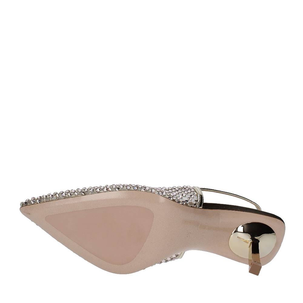 LE SILLA Décolleté Slingback Modello GILDA In Pelle E Rete Argentata, Ulteriormente Impreziosita Da Cristalli