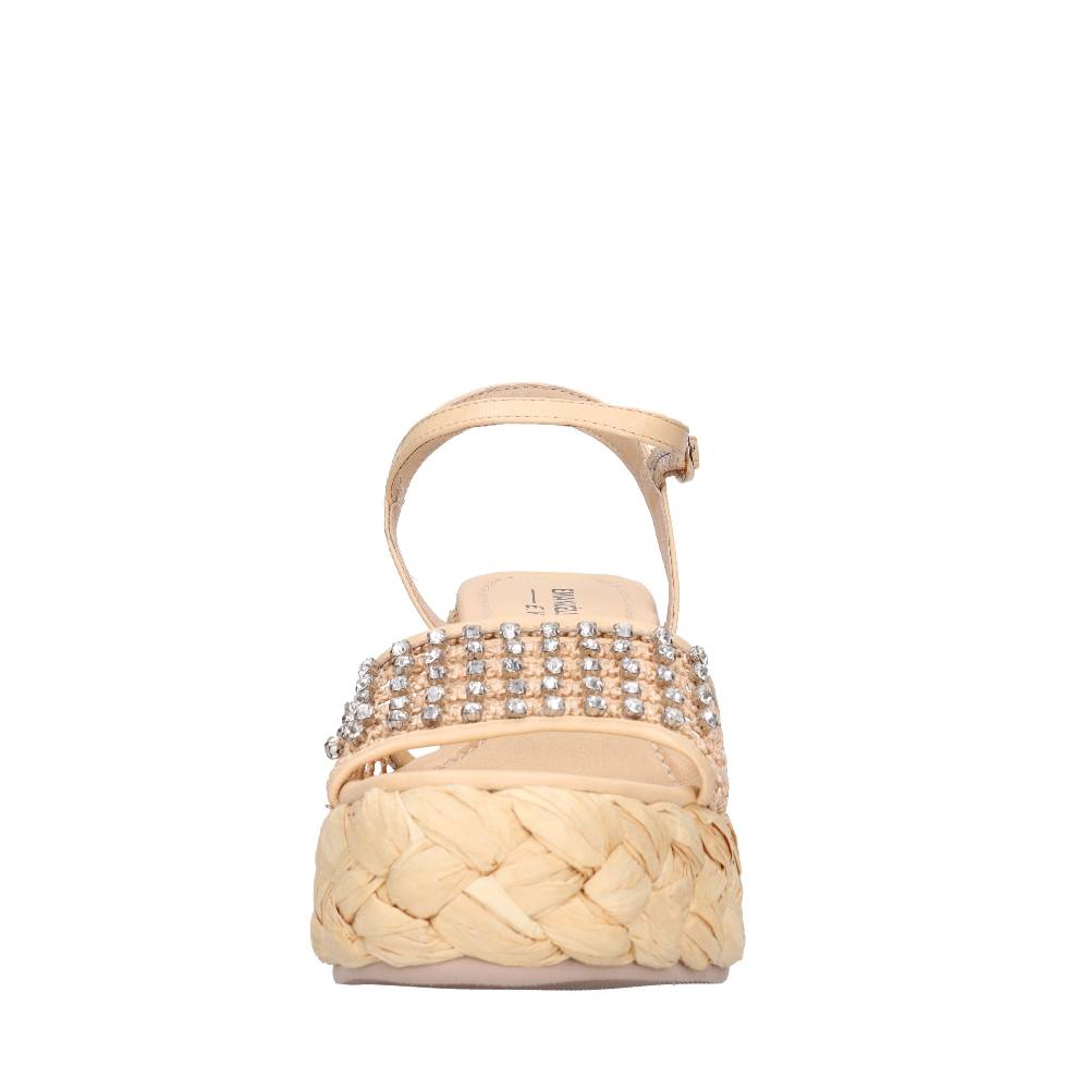 EMANUELLE VEE Sandali Zeppa In Pelle E Rafia