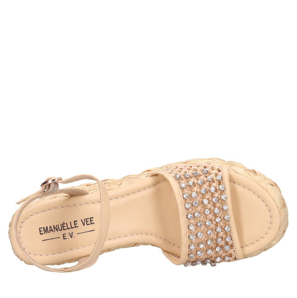 EMANUELLE VEE Sandali Zeppa In Pelle E Rafia