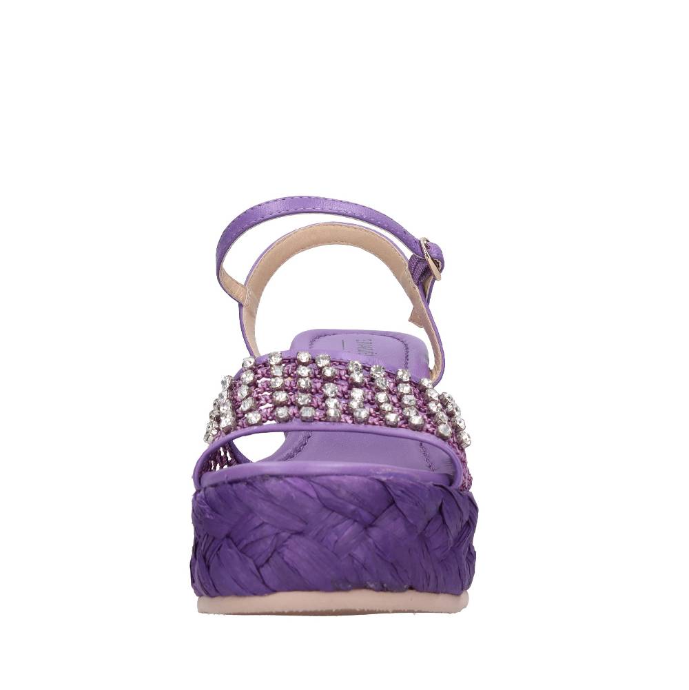 EMANUELLE VEE Sandali Zeppa In Pelle E Rafia