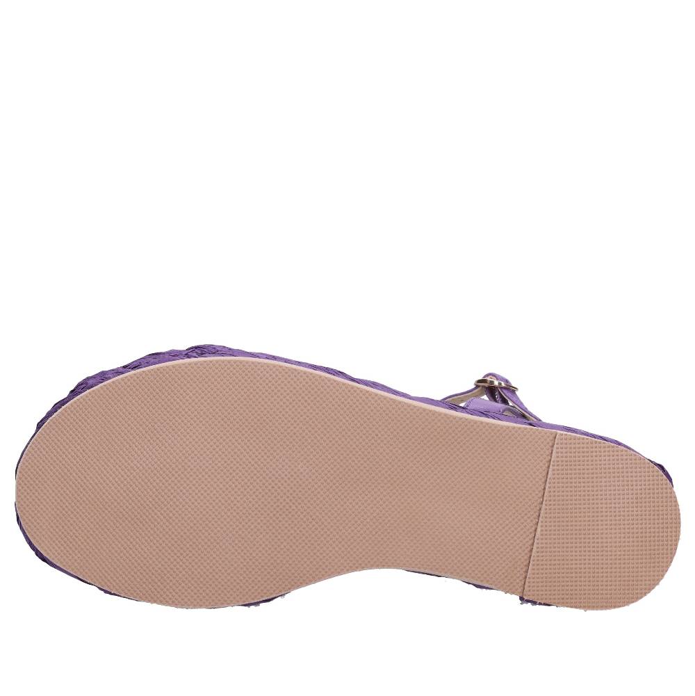 EMANUELLE VEE Sandali Zeppa In Pelle E Rafia