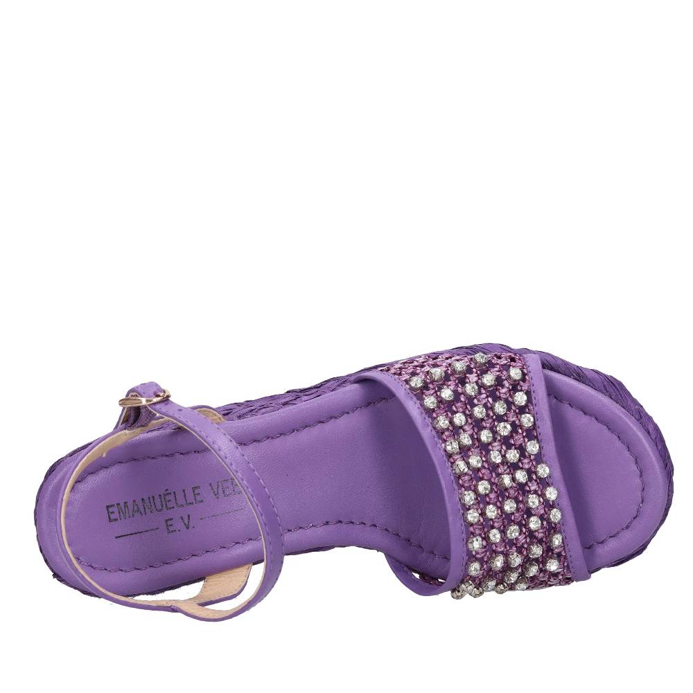 EMANUELLE VEE Sandali Zeppa In Pelle E Rafia