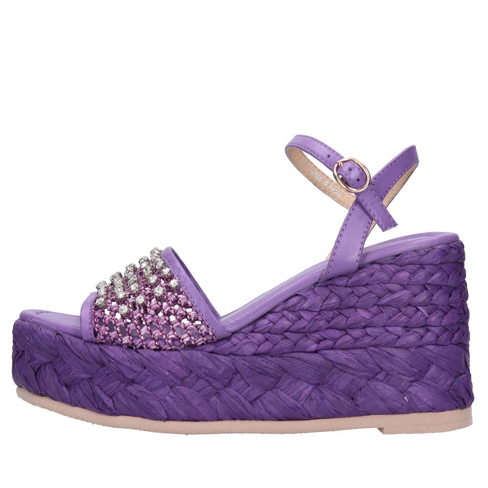 EMANUELLE VEE Sandali Zeppa in pelle e rafia