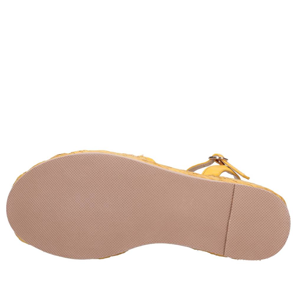 EMANUELLE VEE Sandali Zeppa In Pelle E Rafia