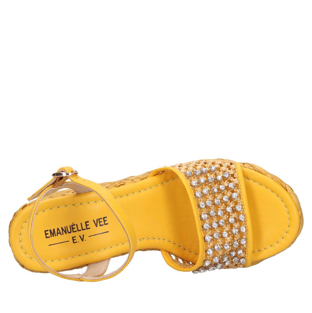 EMANUELLE VEE Sandali Zeppa In Pelle E Rafia