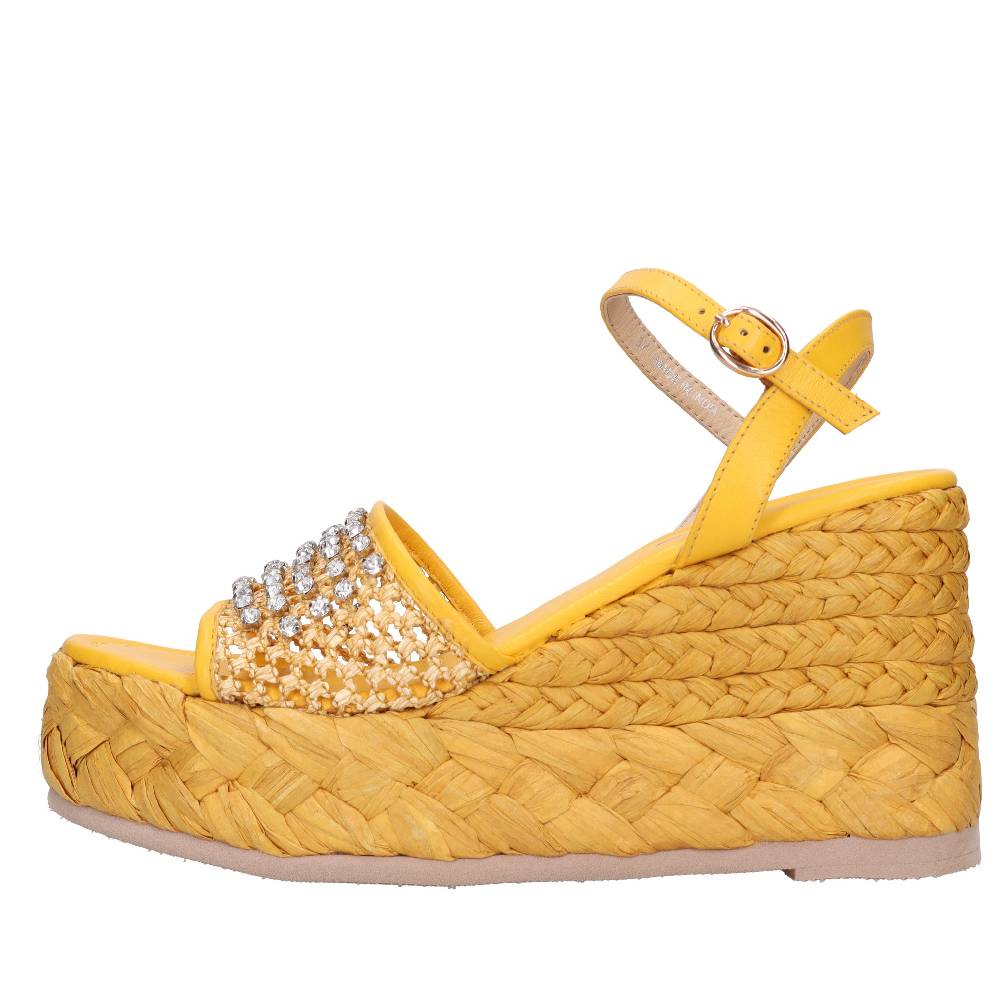 EMANUELLE VEE Sandali Zeppa in pelle e rafia