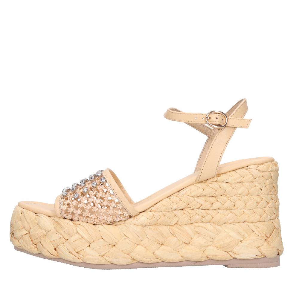 EMANUELLE VEE Sandali Zeppa in pelle e rafia