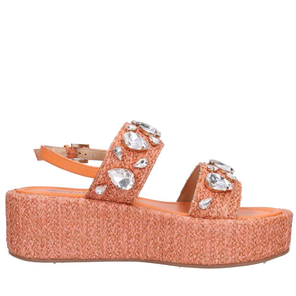 EMANUELLE VEE Sandali Zeppa Pelle Rafia E Strass