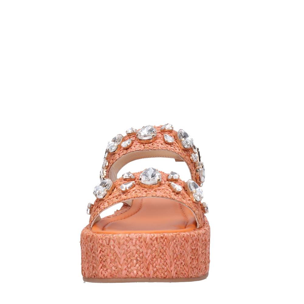 EMANUELLE VEE Sandali Zeppa Pelle Rafia E Strass