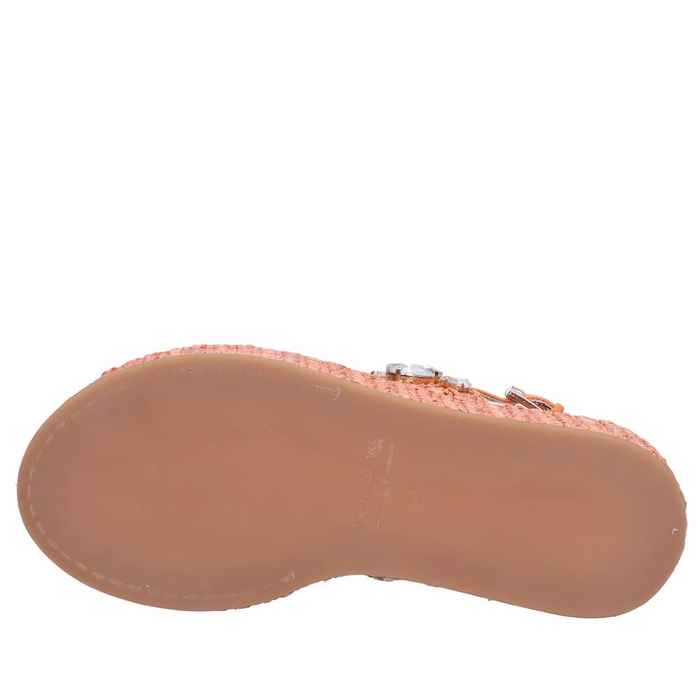 EMANUELLE VEE Sandali Zeppa Pelle Rafia E Strass