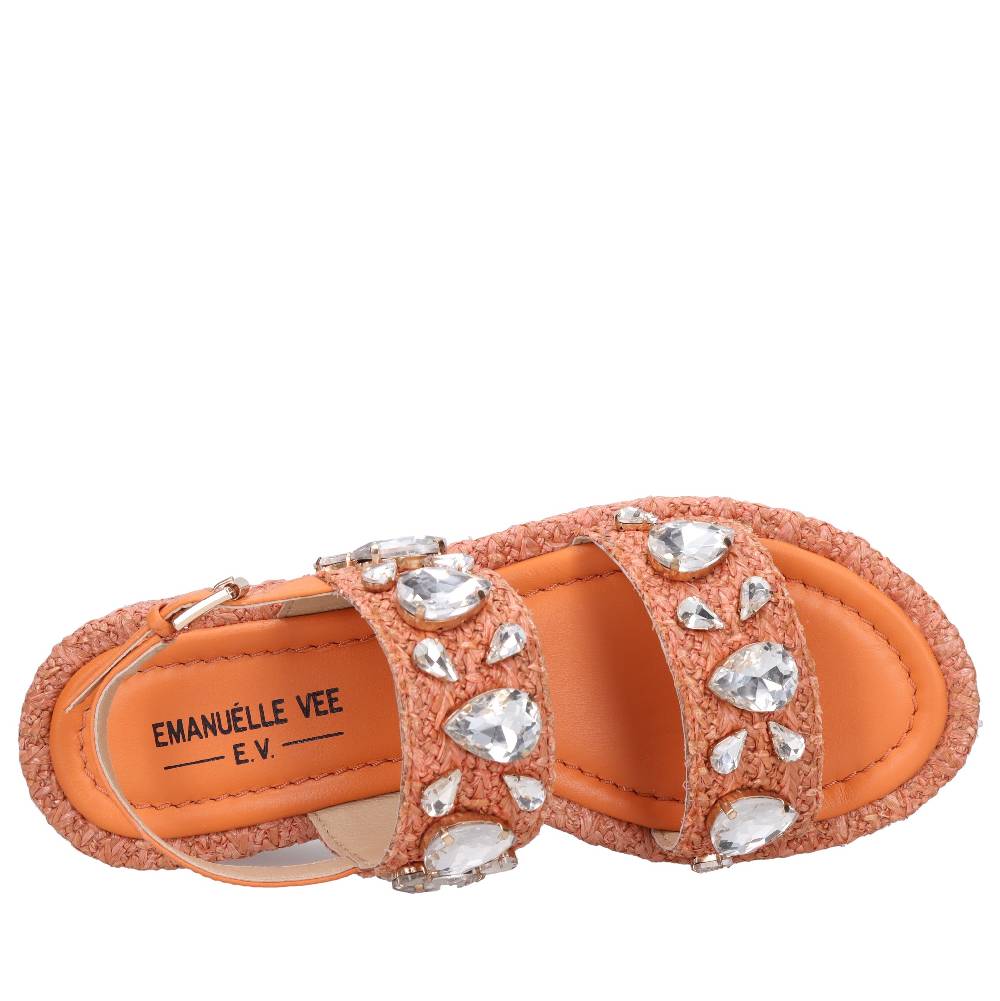 EMANUELLE VEE Sandali Zeppa Pelle Rafia E Strass