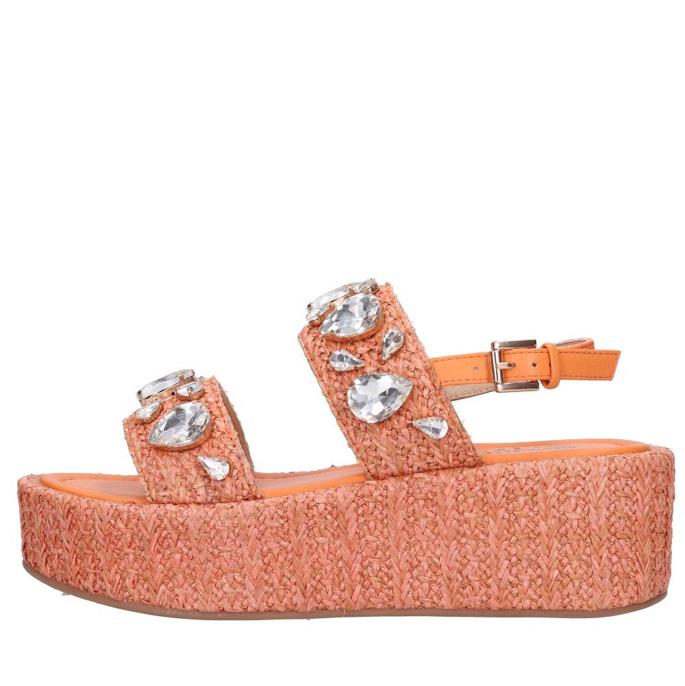 EMANUELLE VEE Sandali zeppa pelle rafia e strass