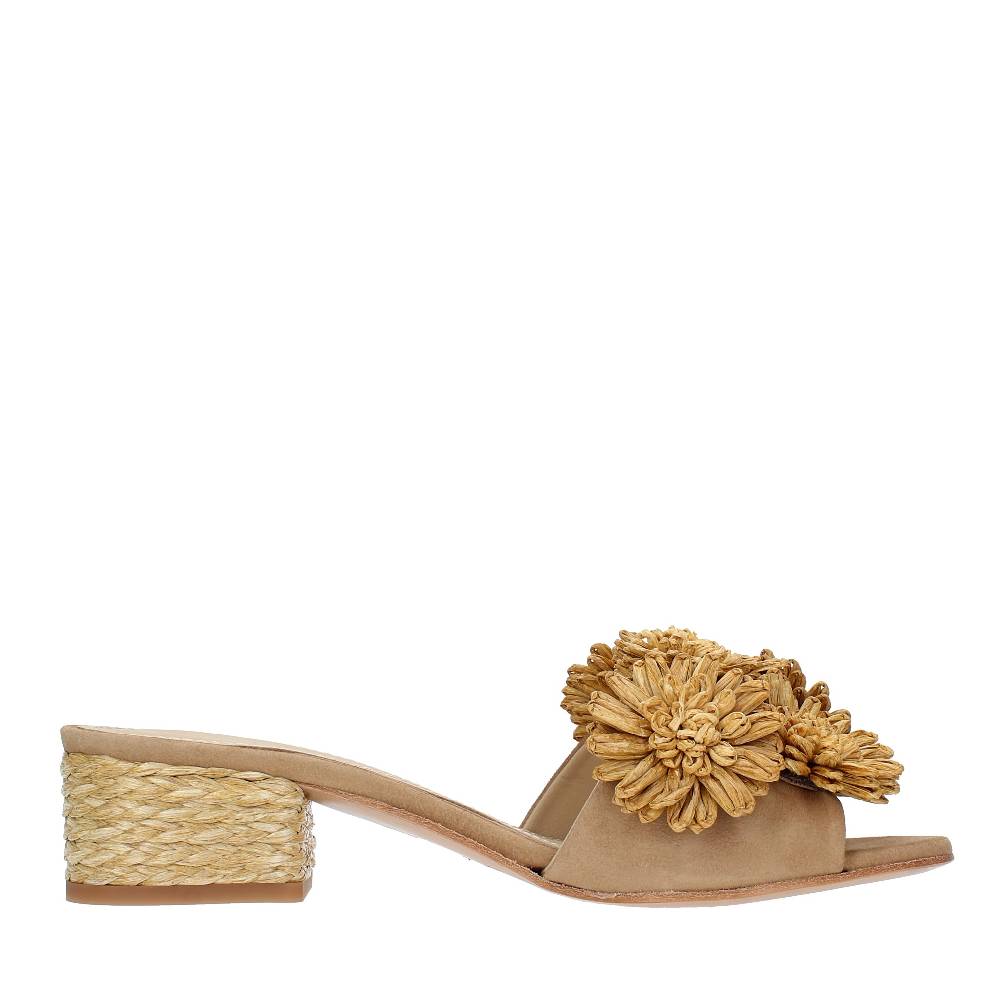 PALOMA BARCELO Mules Modello FIORE In Pelle E Rafia
