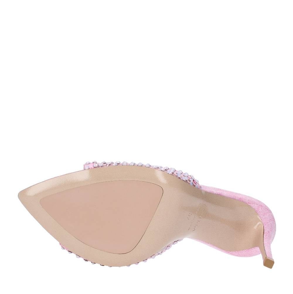 LE SILLA Mules Modello GILDA In Tessuto E Rete Argentata, Ulteriormente Impreziosita Da Cristalli