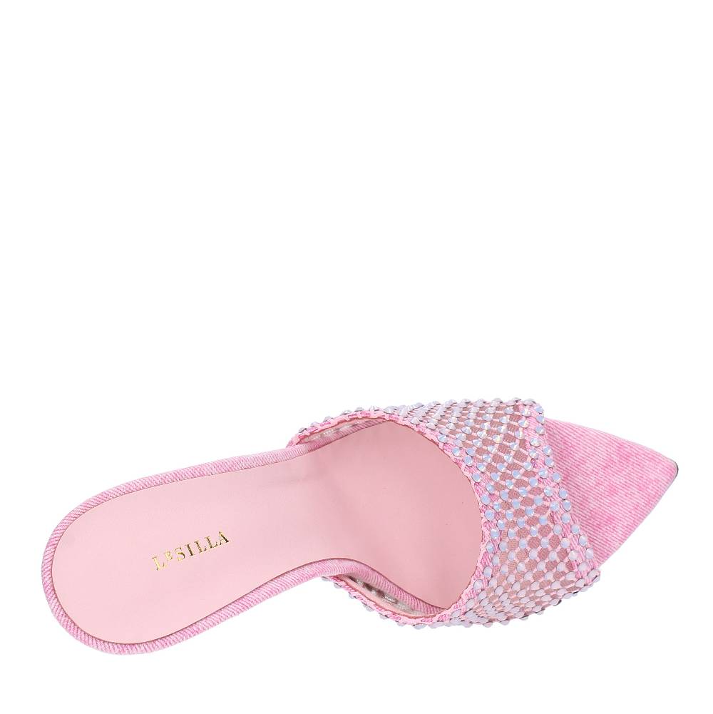 LE SILLA Mules Modello GILDA In Tessuto E Rete Argentata, Ulteriormente Impreziosita Da Cristalli