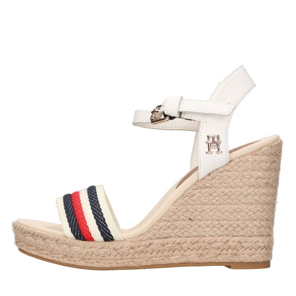 TOMMY HILFIGER Sandali con zeppa in pelle e tessuto