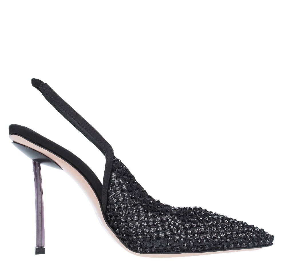 LE SILLA Sandali Slingback In Pelle Raso Nylon E Cristalli