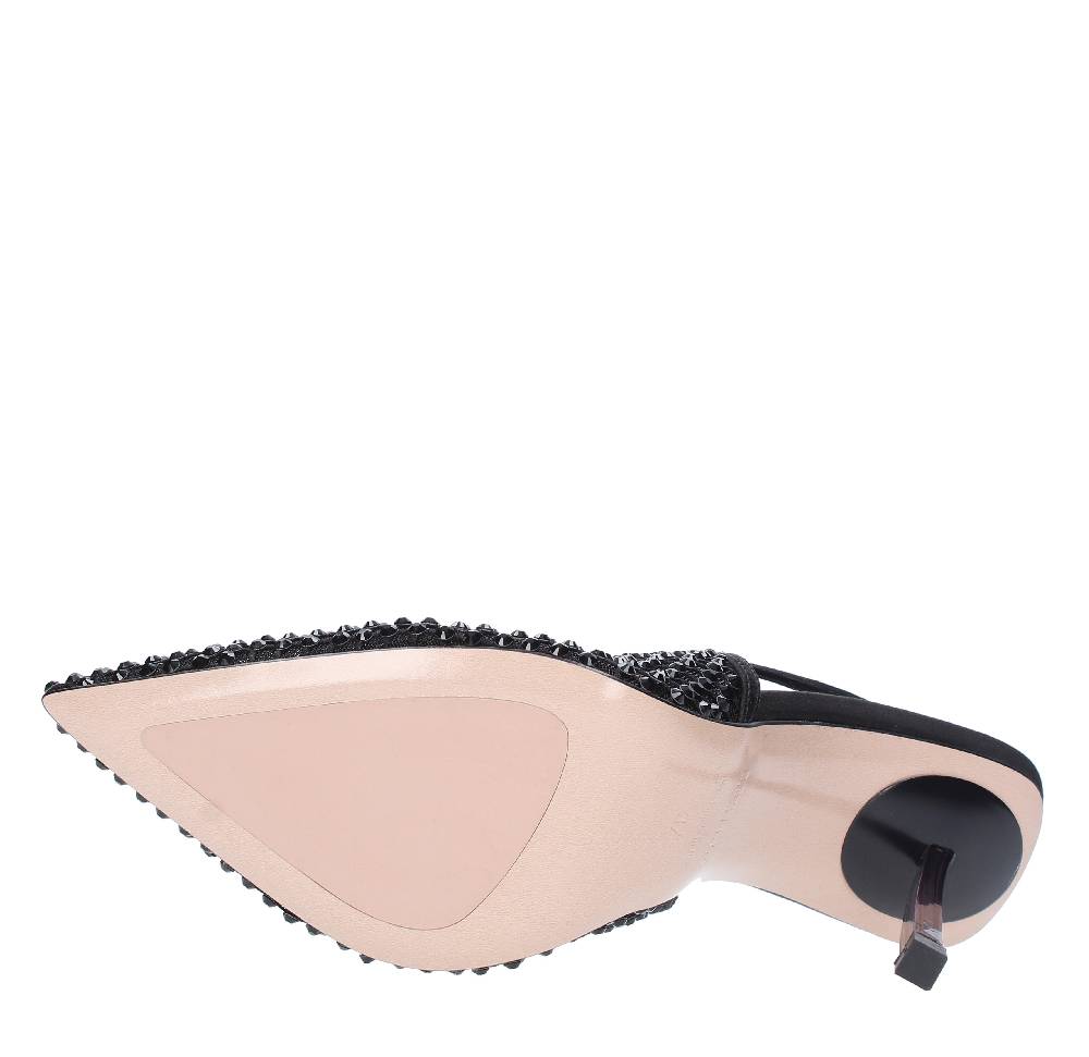 LE SILLA Sandali Slingback In Pelle Raso Nylon E Cristalli