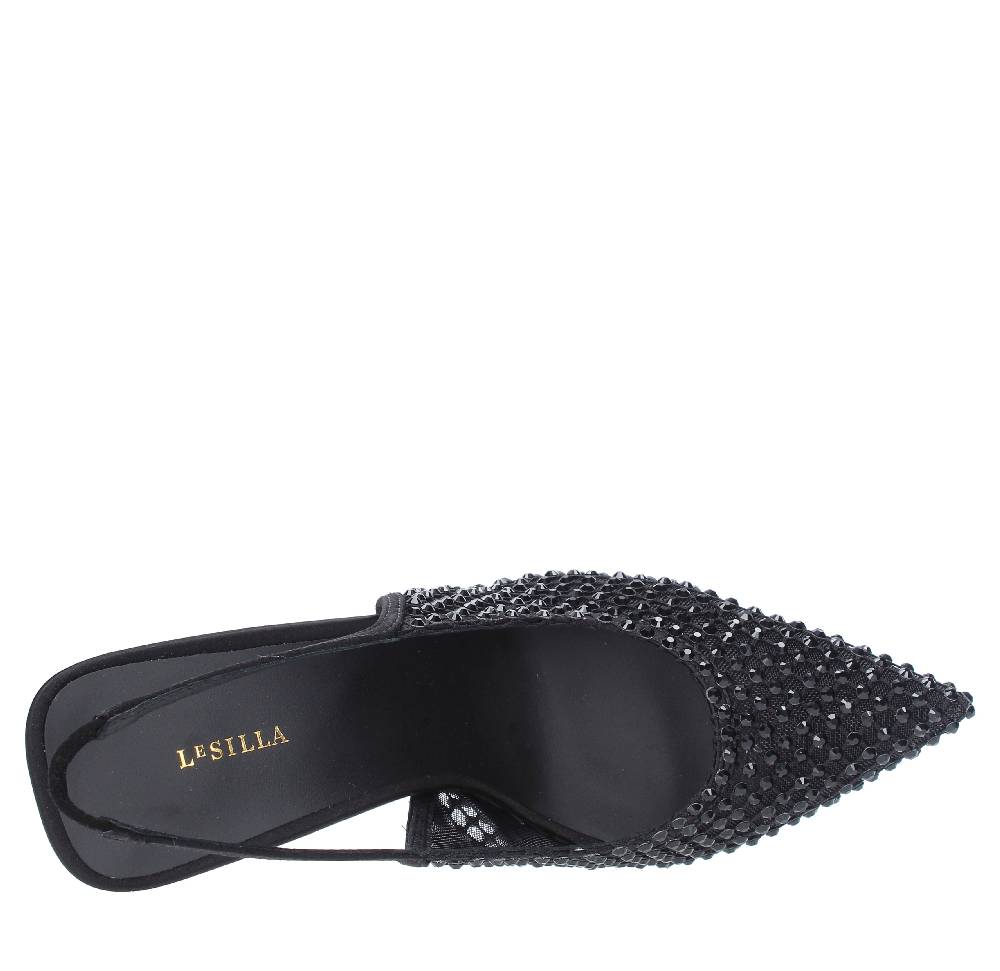 LE SILLA Sandali Slingback In Pelle Raso Nylon E Cristalli