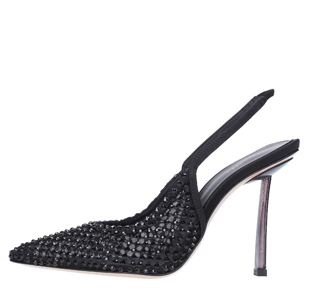 LE SILLA Sandali Slingback in pelle raso nylon e cristalli
