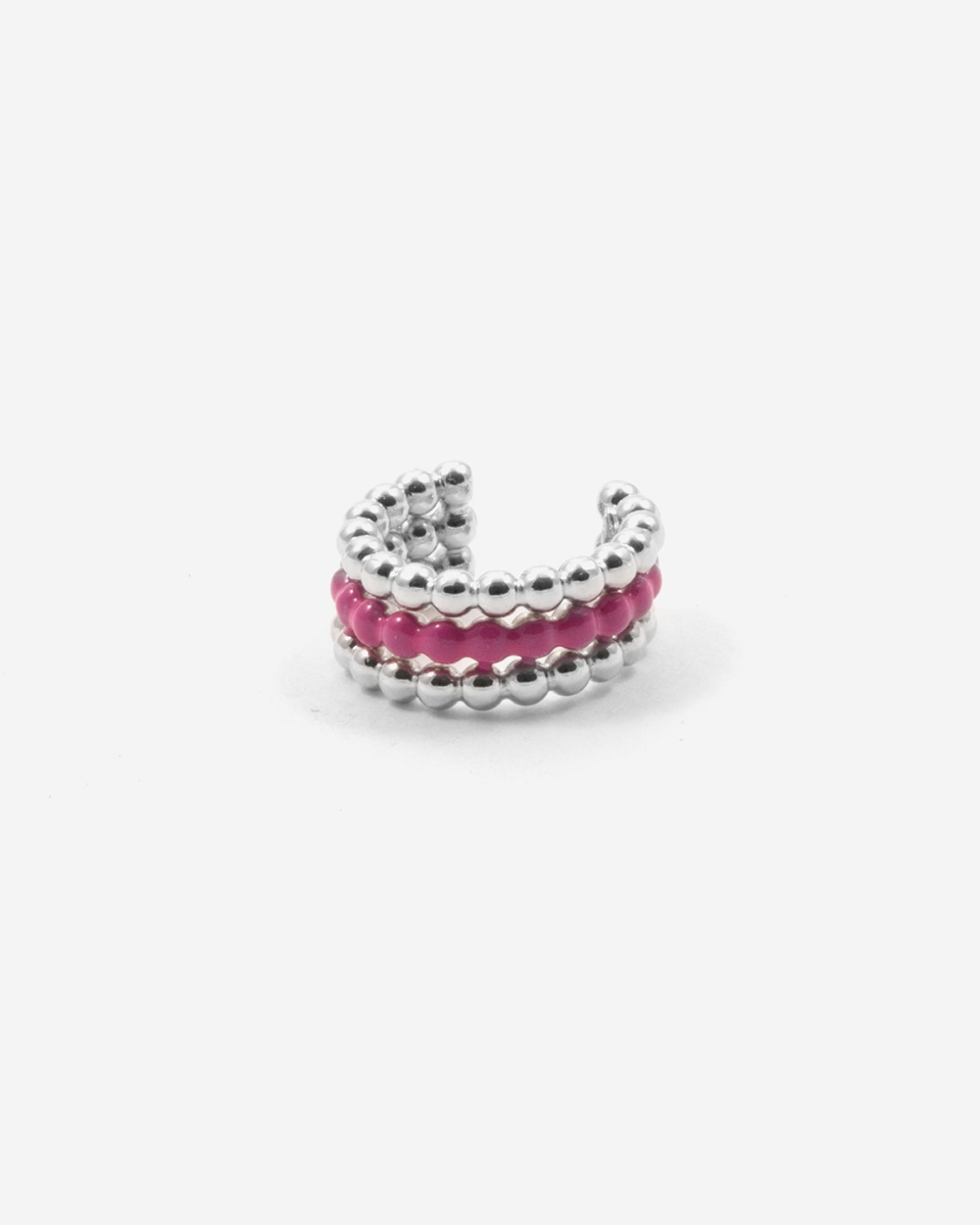 Nove25 EAR CUFF ORECCHINO SENZA BUCO PALLINE TRE GIRI SMALTO FUCSIA