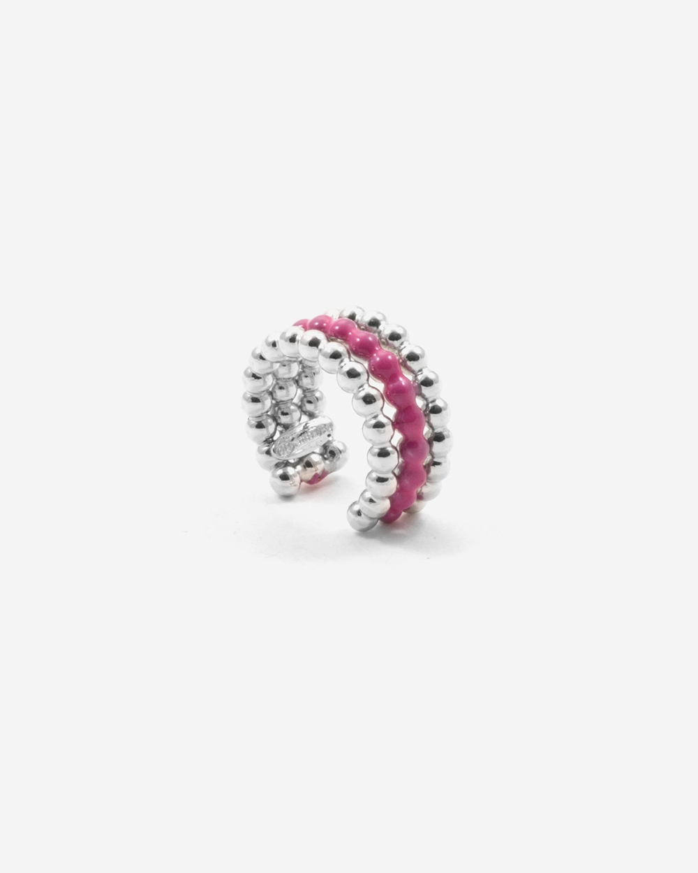 Nove25 EAR CUFF ORECCHINO SENZA BUCO PALLINE TRE GIRI SMALTO FUCSIA