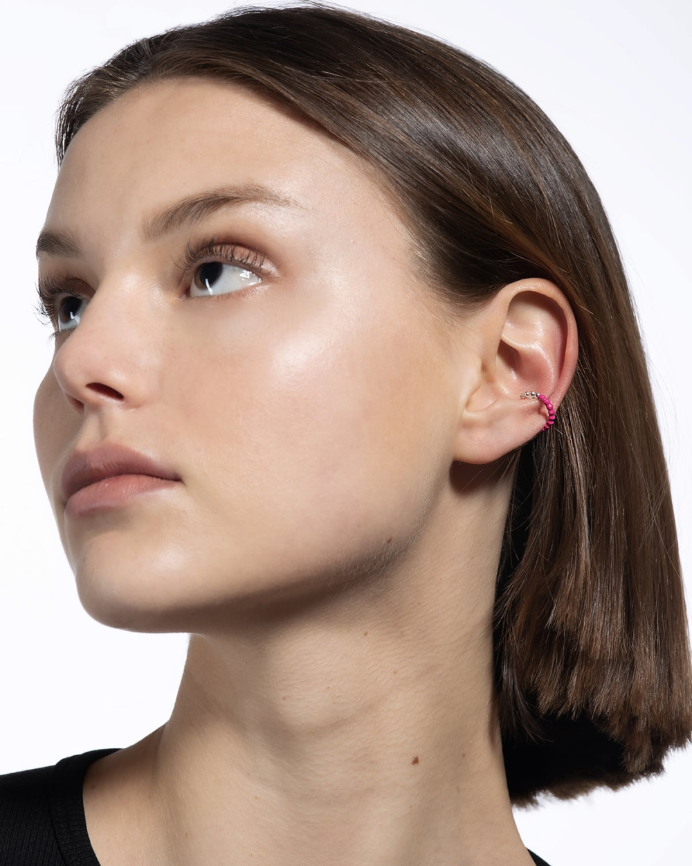 Nove25 EAR CUFF ORECCHINO SENZA BUCO PALLINE UN GIRO SMALTO FUCSIA