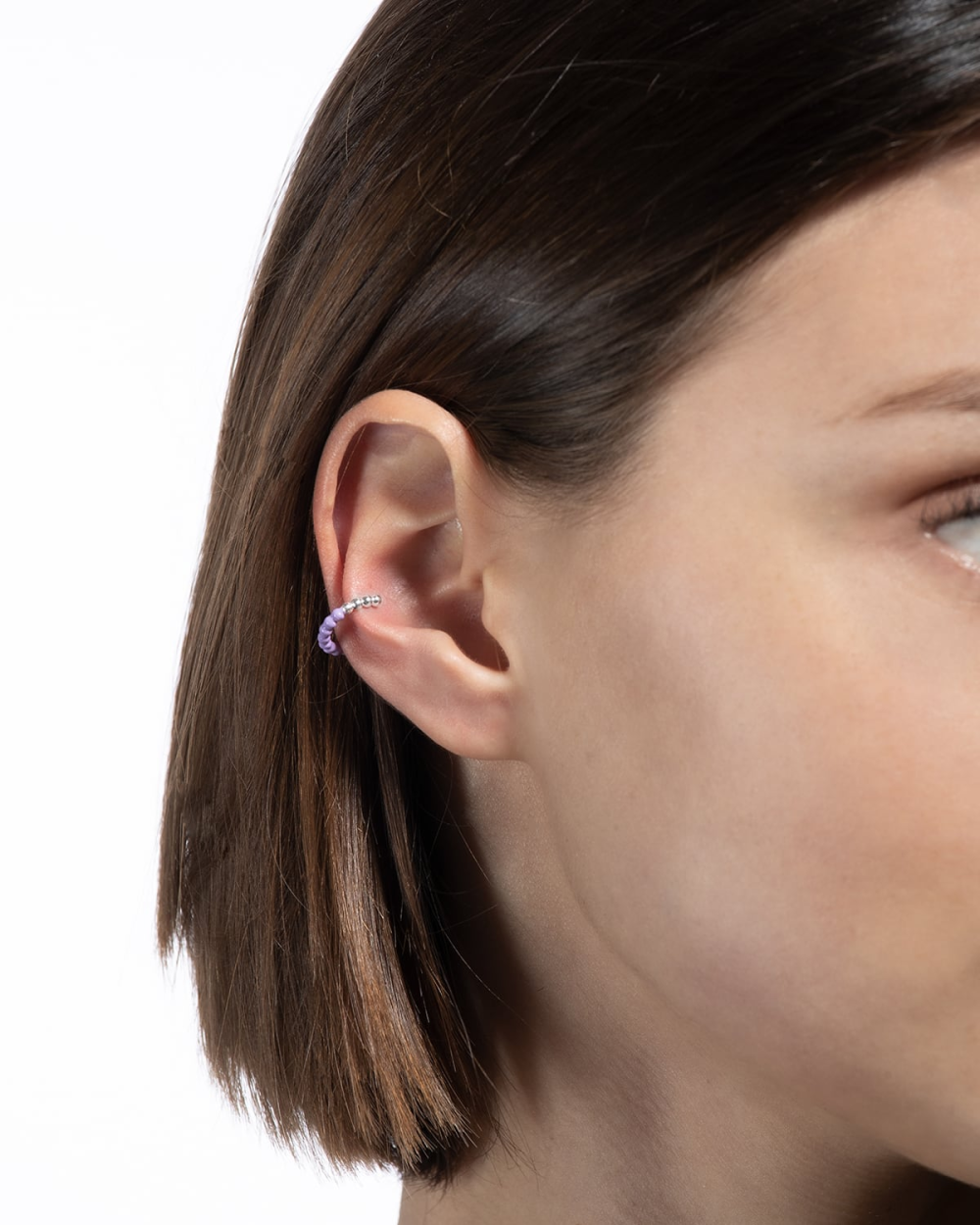 Nove25 EAR CUFF ORECCHINO SENZA BUCO PALLINE UN GIRO SMALTO LILLA
