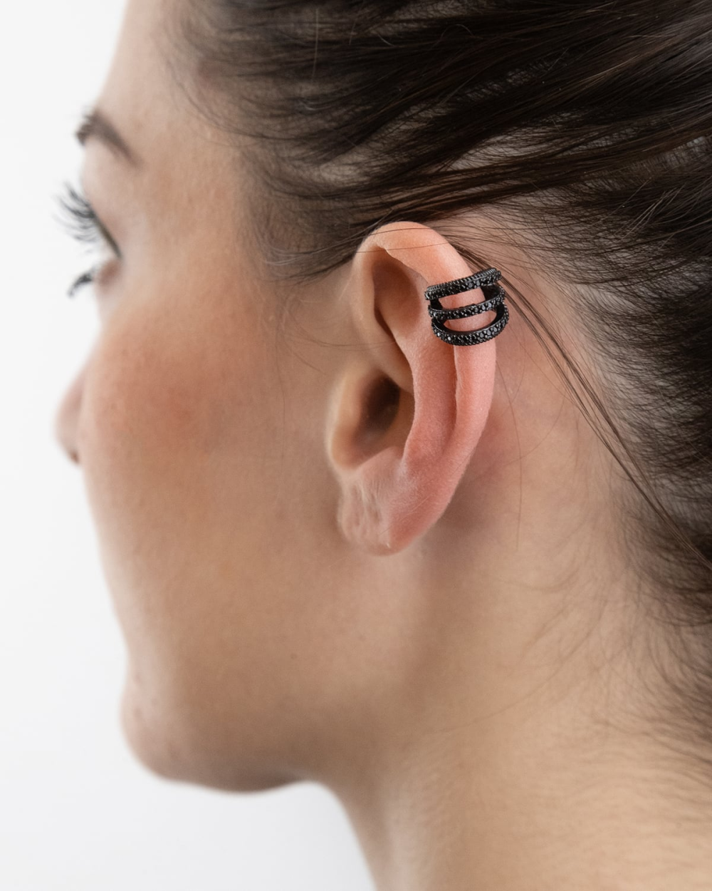 Nove25 EAR CUFF TRIPLE BLACK TIE CON BRILLANTI NERI