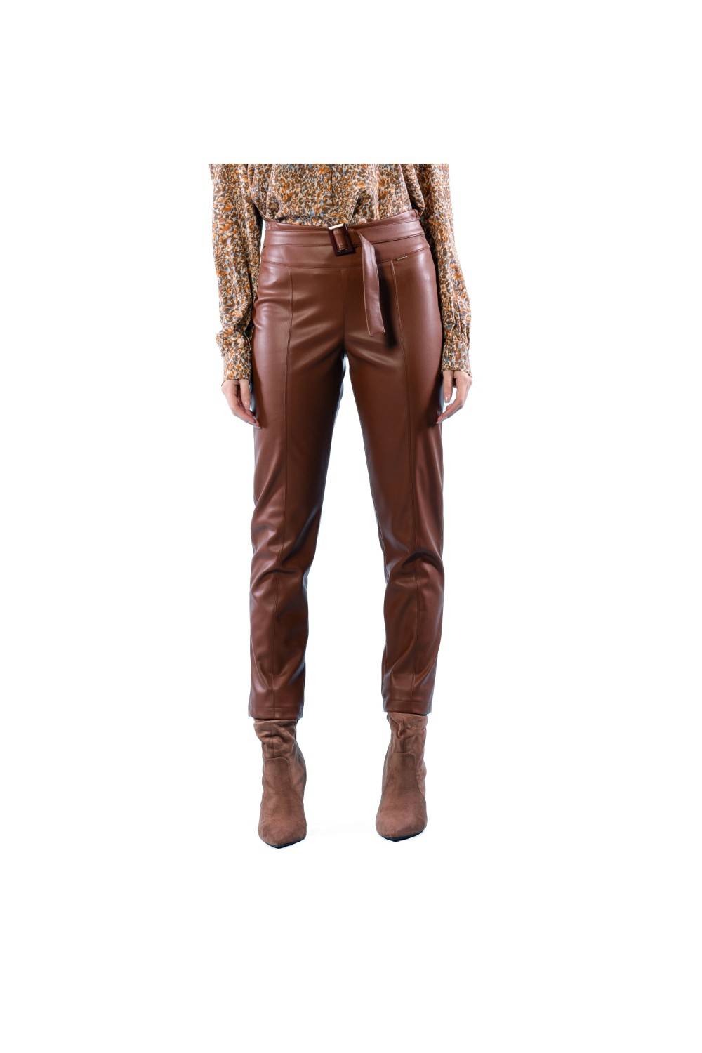 Nualy LEGGINS IN PELLE CON CINTURA