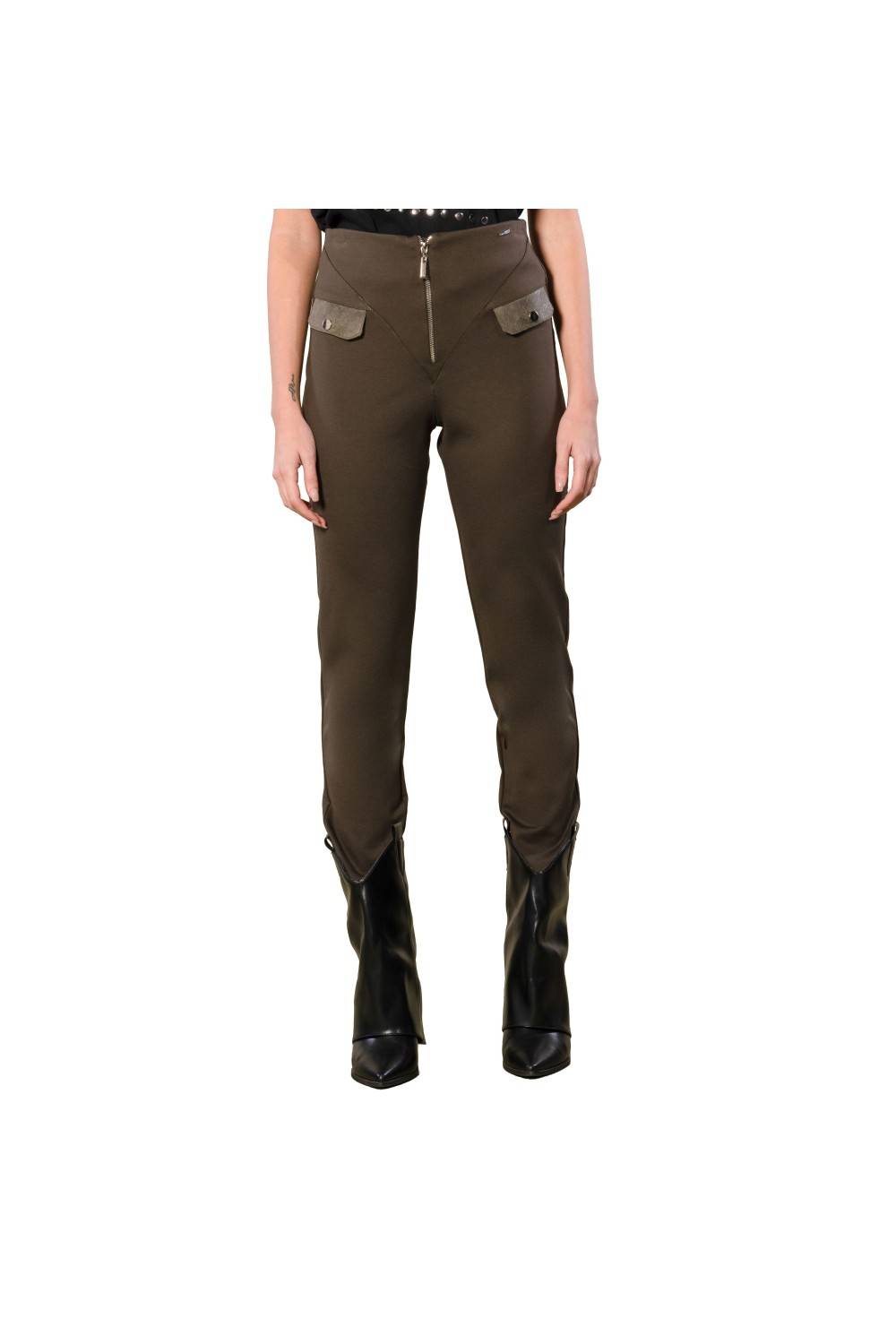 Nualy PANTALONE CON PATTINE IN PELLE