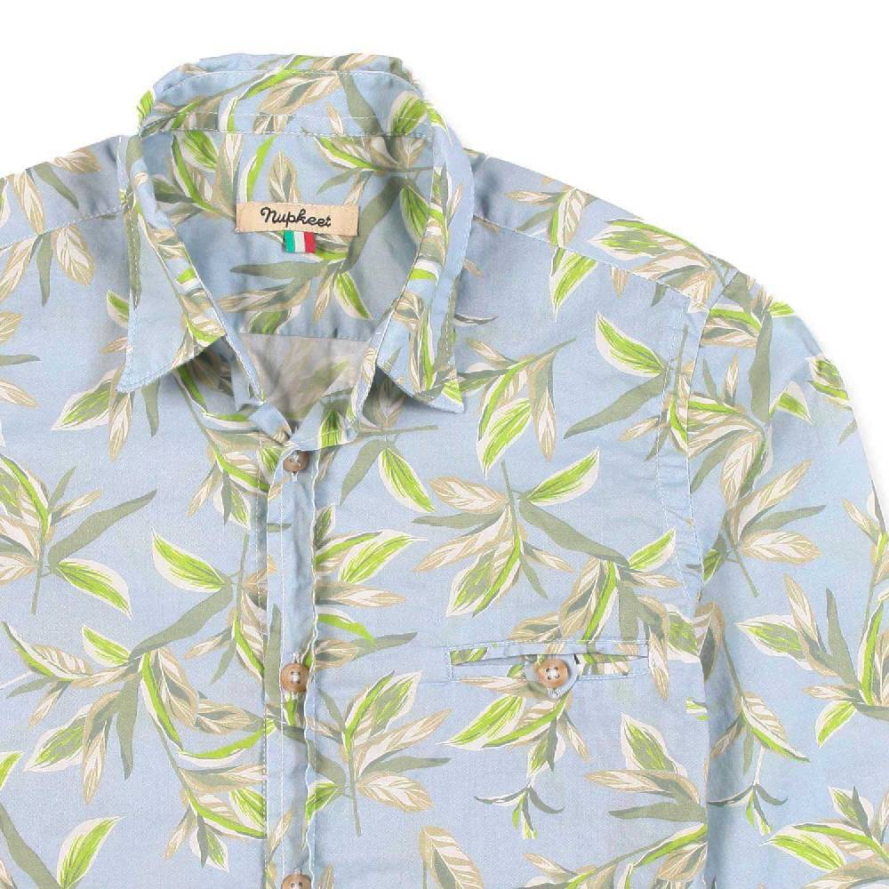Nupkeet Camicia Azzurra Con Stampa Foglie Ravenna