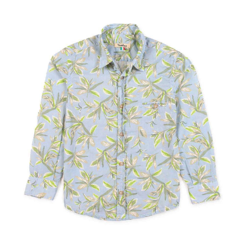 Nupkeet Camicia azzurra con stampa foglie Ravenna