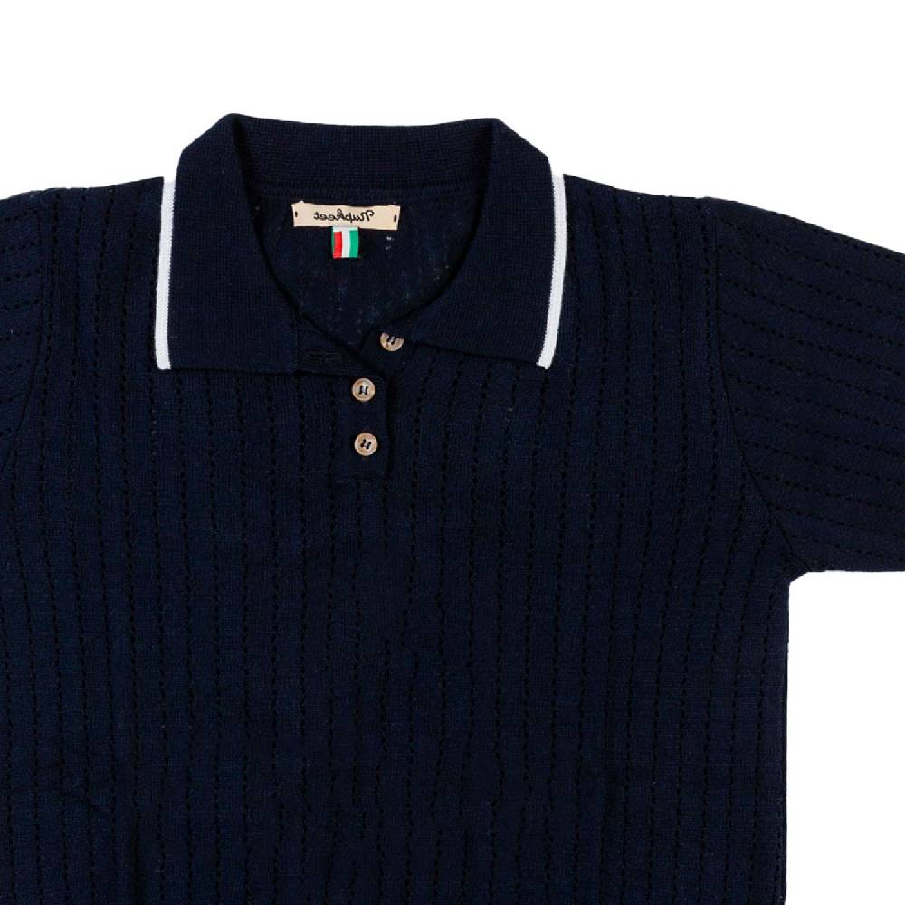 Nupkeet Polo Tricot Blu Navy E Bianca Gela