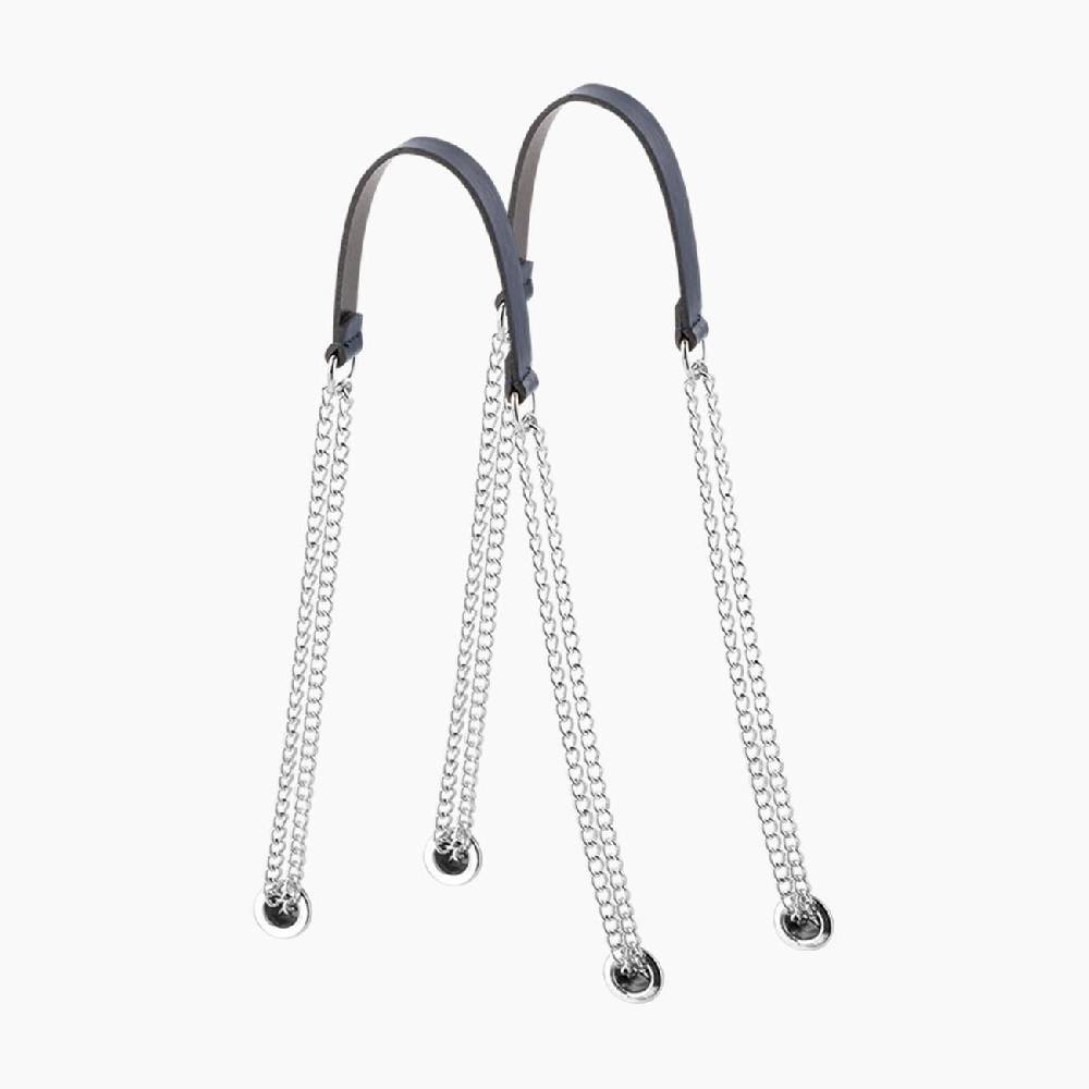 Manico blu navy argento doppia catena a "T"