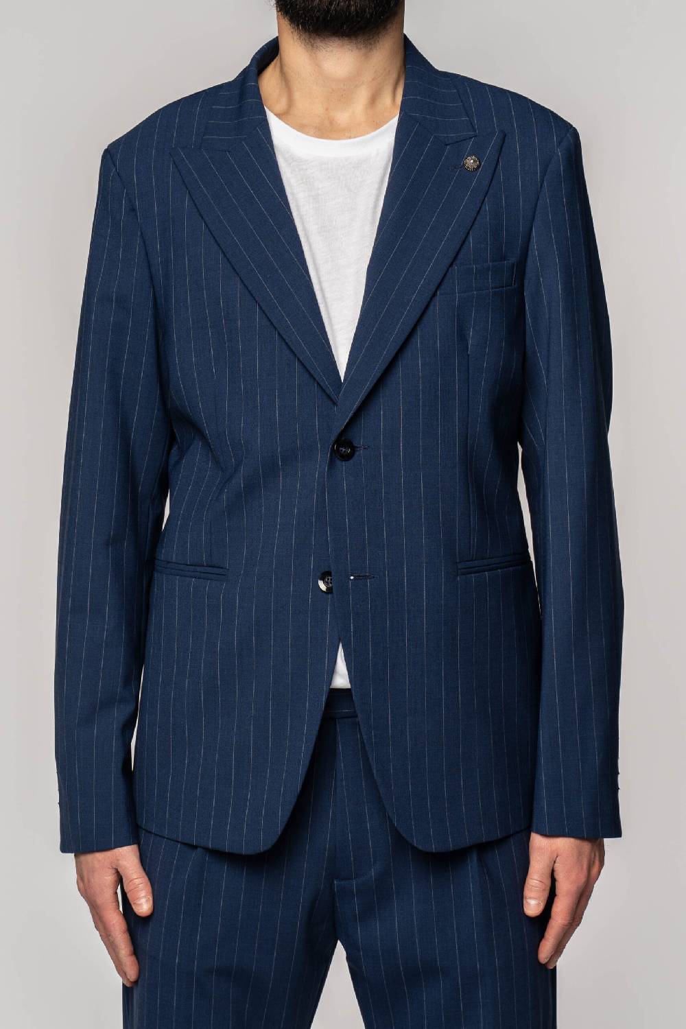 Officina 36 Abito In Tela Fresco Lana Gessata Color Denim