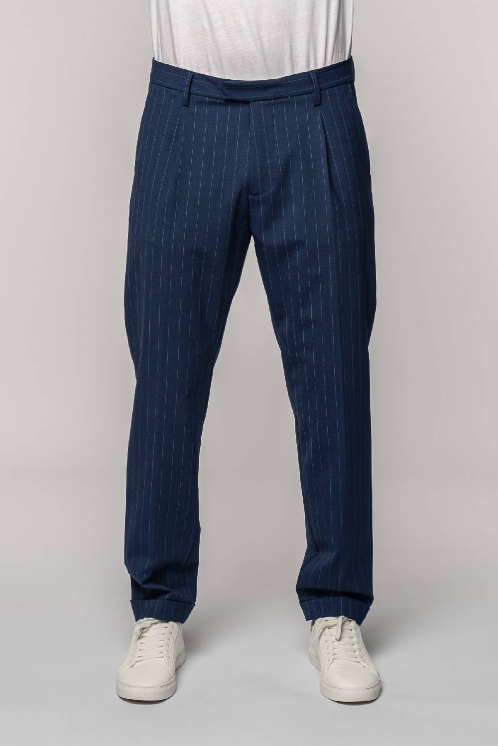 Officina 36 Abito In Tela Fresco Lana Gessata Color Denim