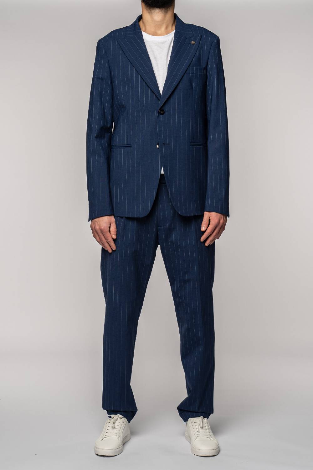 Officina 36 Abito in tela fresco lana gessata color denim