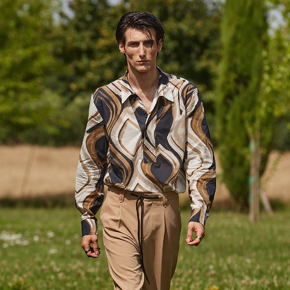 Officina 36 Caftano In Mussola Stampata Color Fango