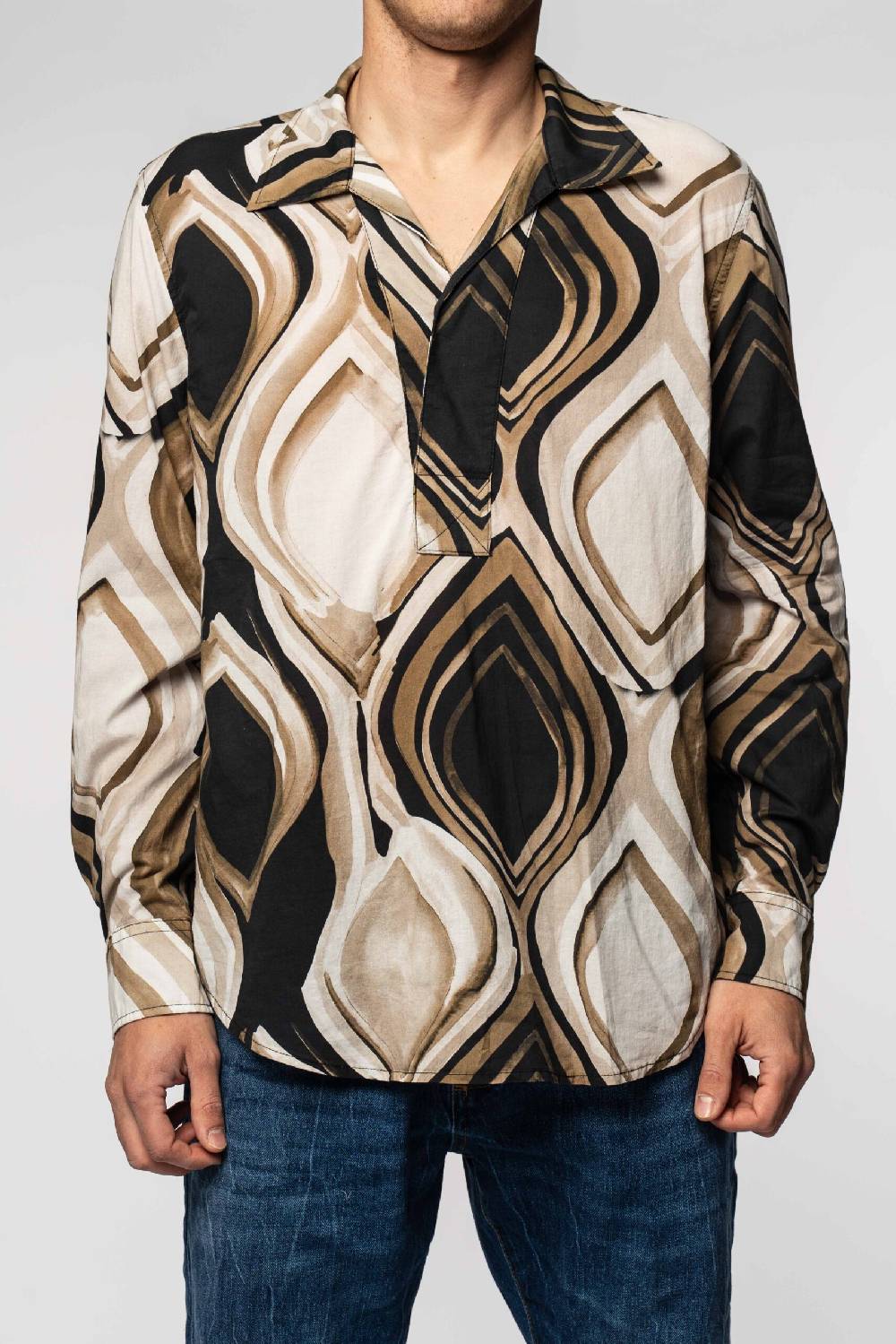 Officina 36 Caftano in mussola stampata color fango