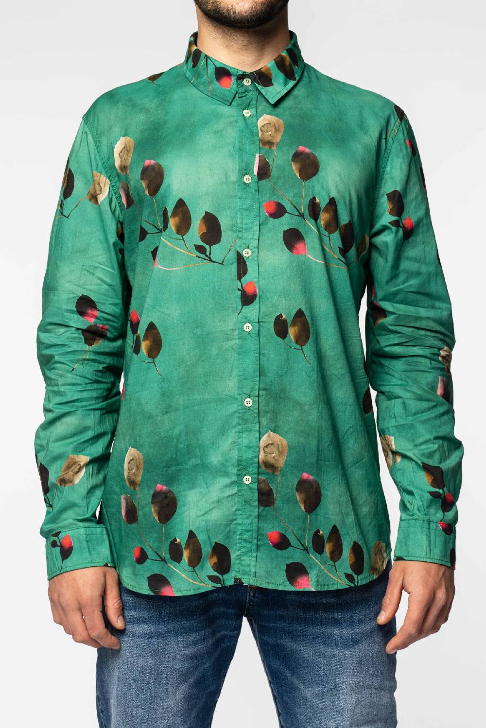 Officina 36 Camicia in mussola stampata color acqua