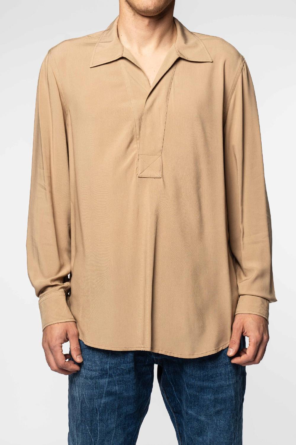 Officina 36 Camicia in popeline di viscosa color cammello