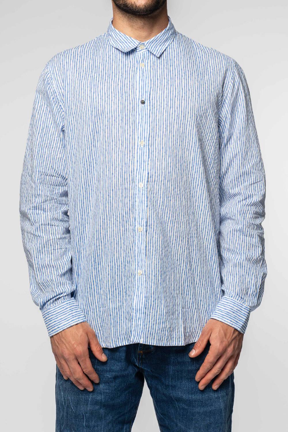 Officina 36 Camicia in popeline stampato color denim