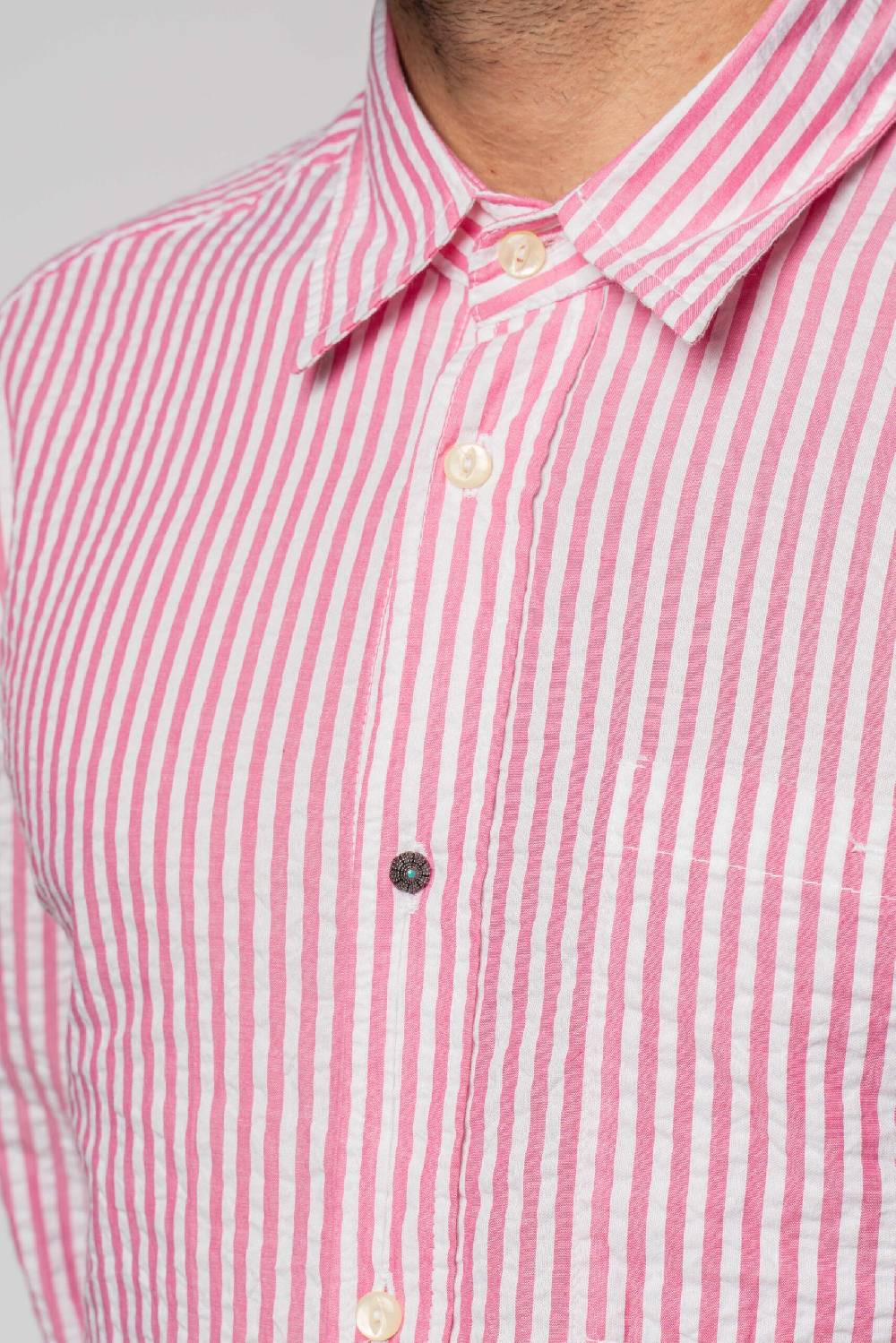 Officina 36 Camicia In Seersucker Rigato Color Bubble