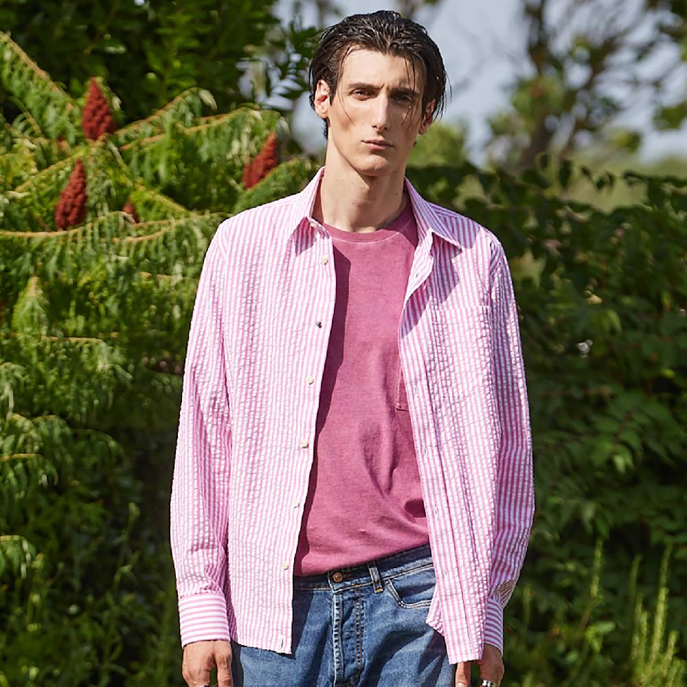 Officina 36 Camicia In Seersucker Rigato Color Bubble