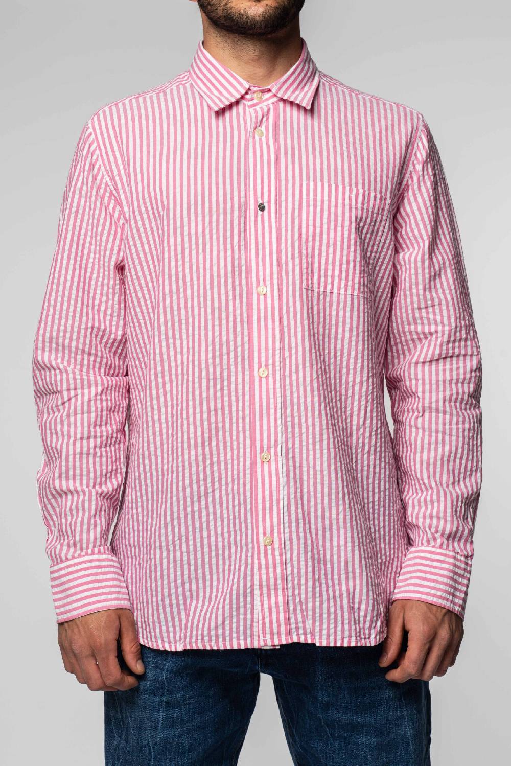 Officina 36 Camicia in seersucker rigato color bubble